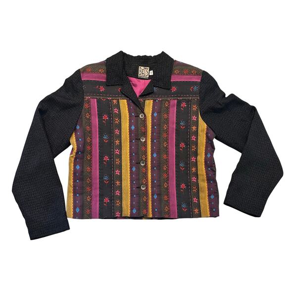 Bets by Canvasbacks Jacket Black Artsy Patchwork Buttoned Jacket w/ Pants Sz Med - Picture 5 of 10